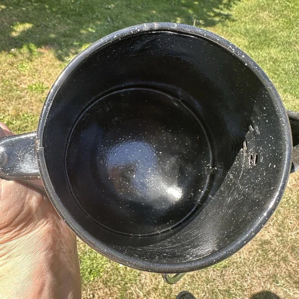 Vintage Black & White Speckled Enamelware Percolator Camping Cowboy Coffee Pot